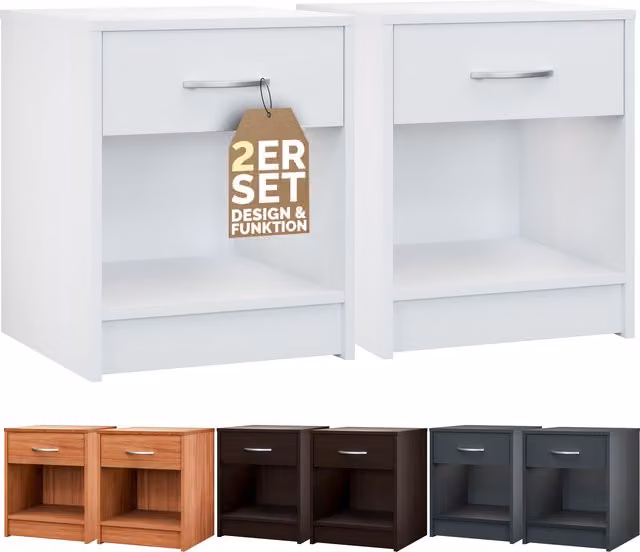 Set di 2 comodini Casaria Hamburg bianchi in stile moderno L/P/H: 50 x 40 x 35 cm – 1