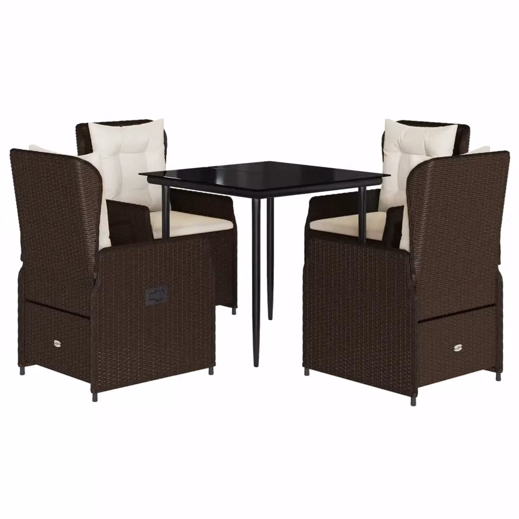 Set da Pranzo da Giardino vidaXL in Polyrattan Marrone con Cuscini e Tavolo in Vetro 5 Pezzi – 2