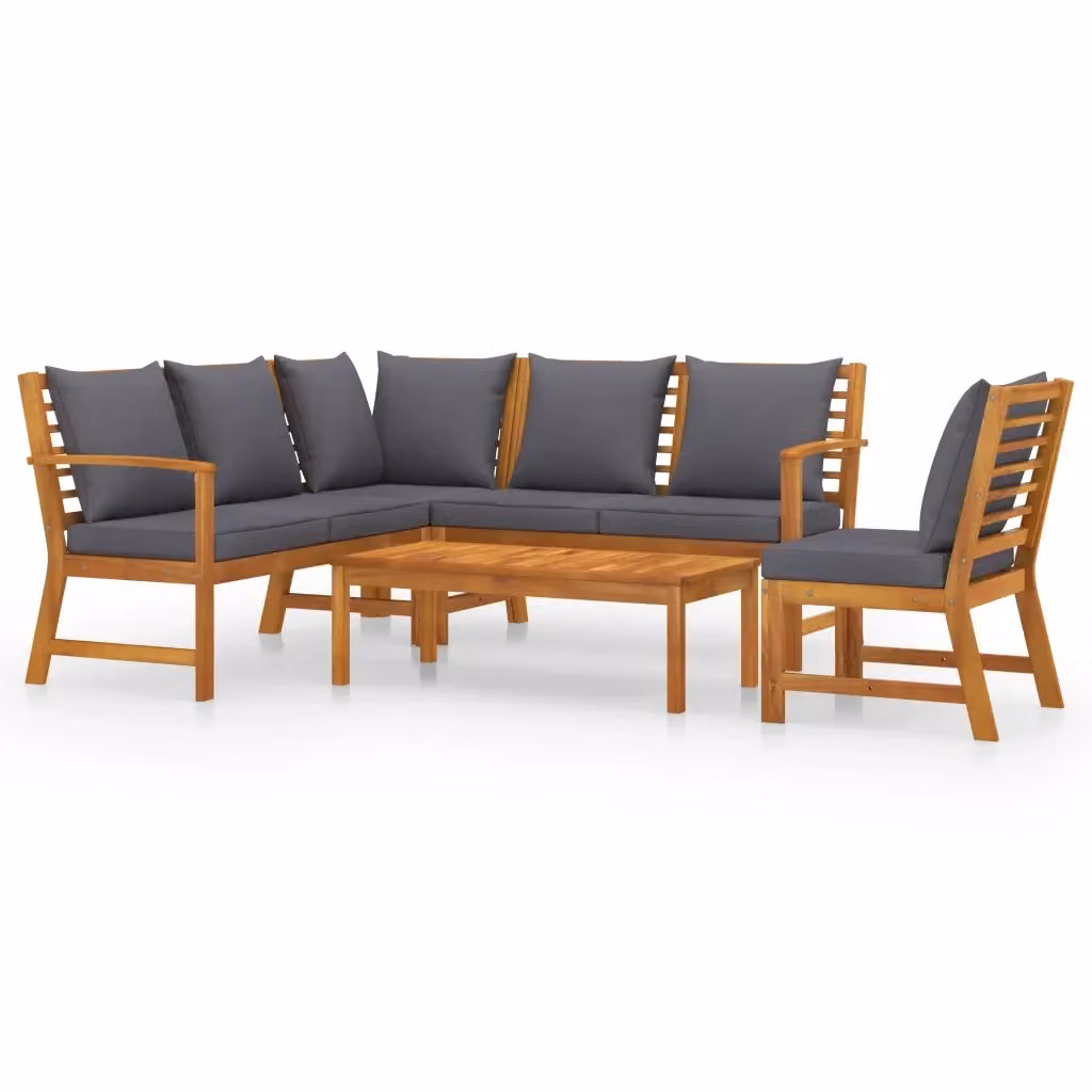 Set di Divani da Giardino vidaXL 5 Pezzi in Legno di Acacia con Cuscini Grigi e Tavolino da Esterno – 2