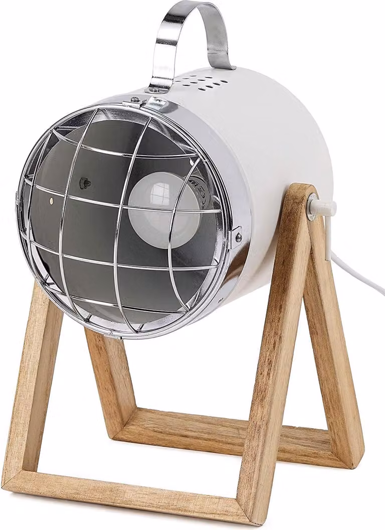 BRUBAKER lampada da tavolo faretto design industriale - fino a 42 cm di altezza - base in legno - faretto in metallo bianco