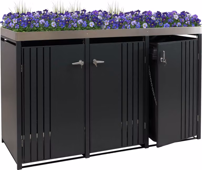 copri cestino a 3 scomparti HWC-O67, cestino con fioriera, metallo 125x196x84cm 75kg ~ antracite
