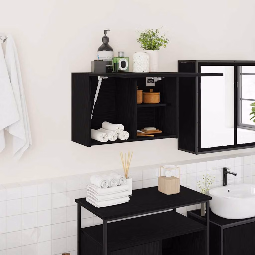Mobile da bagno a parete vidaXL in legno nero opaco L: 60 cm, P: 25 cm, H: 40 cm
