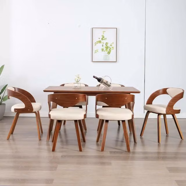 Set di 6 sedie da pranzo moderne vidaXL in legno e similpelle color beige e marrone