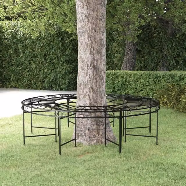Panchina per Albero Circolare Ø160 cm Nera in Acciaio 318821