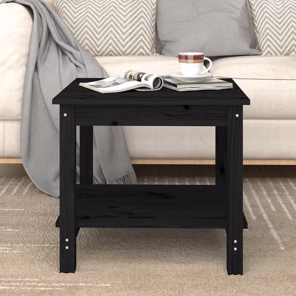 vidaXL Tavolino da Salotto Quadrato in Legno di Pino Nero L/P/H: 50 x 50 x 45 cm