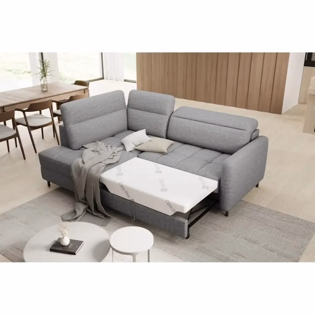 Divano angolare sinistro convertibile BARNEA MEUBLORAMA grigio con contenitore e funzione letto, L: 208 cm – 2