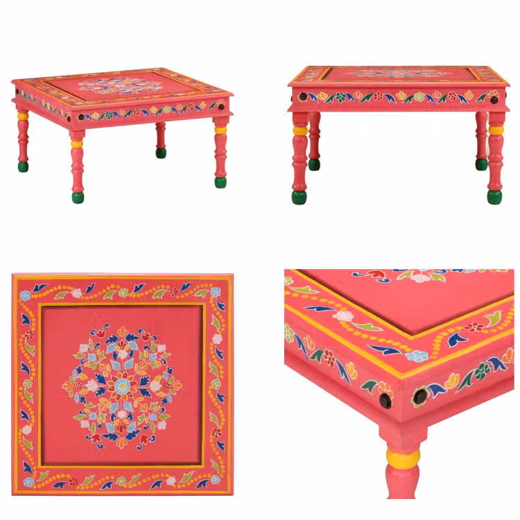 vidaXL Tavolino rosa in legno massiccio di mango dipinto a mano - Tavolino - Tavolini - Tavolino - Tavolo da divano
