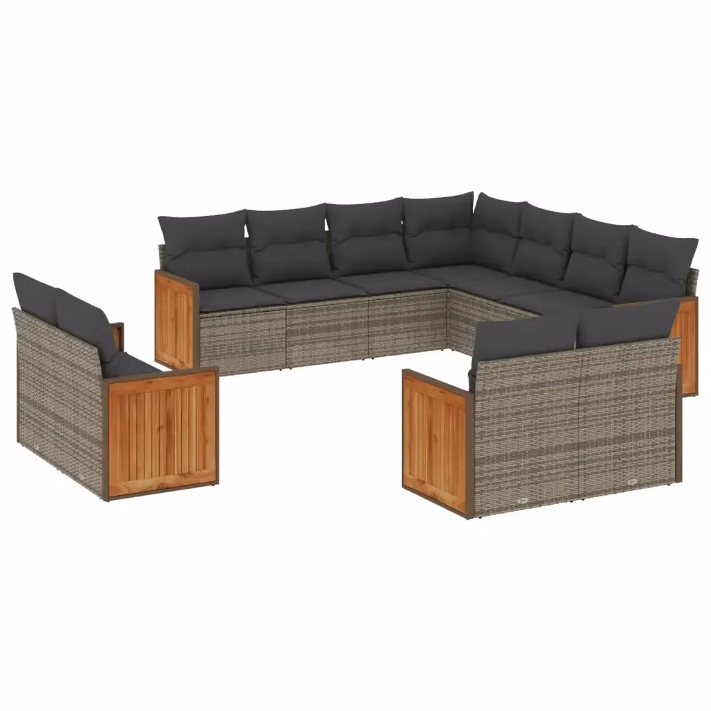 Set di divani da giardino VIDAXL in polyrattan grigio con cuscini, design moderno a forma di U, 11 pezzi – 2