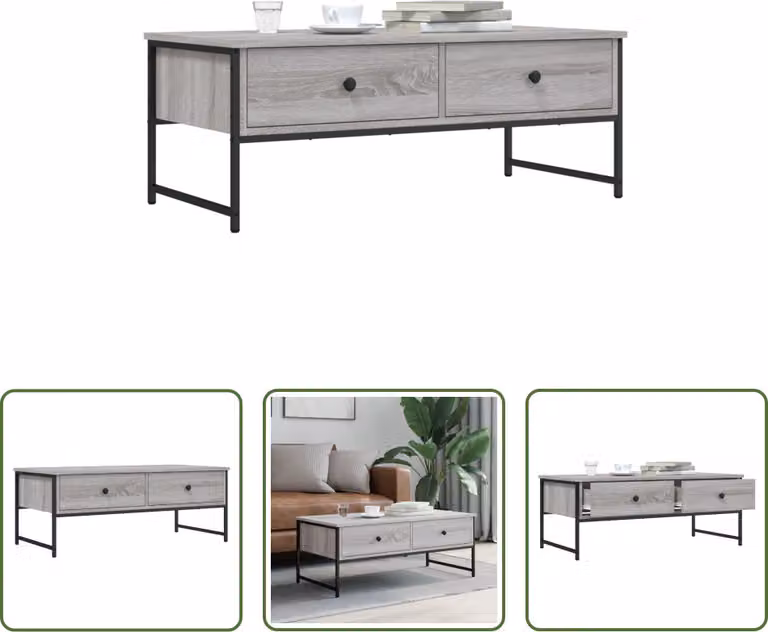 The Living Store Tavolino Grigio Sonoma 101x49x39,5 cm Materiale a base di legno