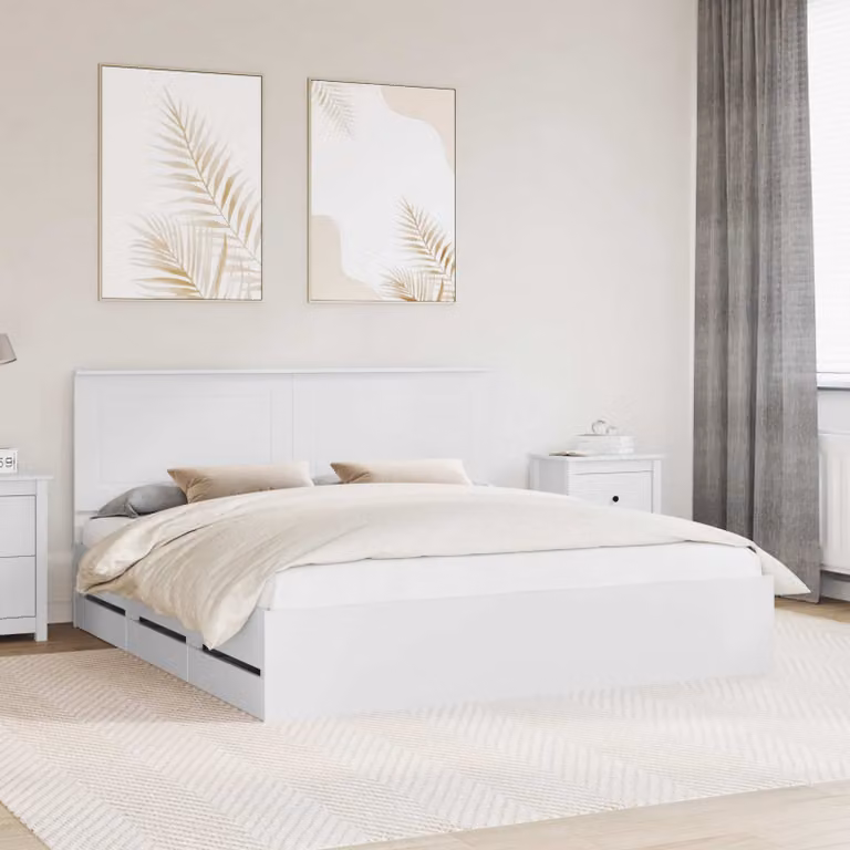 Struttura letto moderna vidaXL in legno ingegnerizzato bianco con cassetti L/P/H: 180 x 200 x 45,33 cm