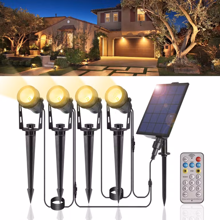 Set di 4 luci solari da giardino, lunghezza 15 metri, 12 modalità, luce bianco caldo