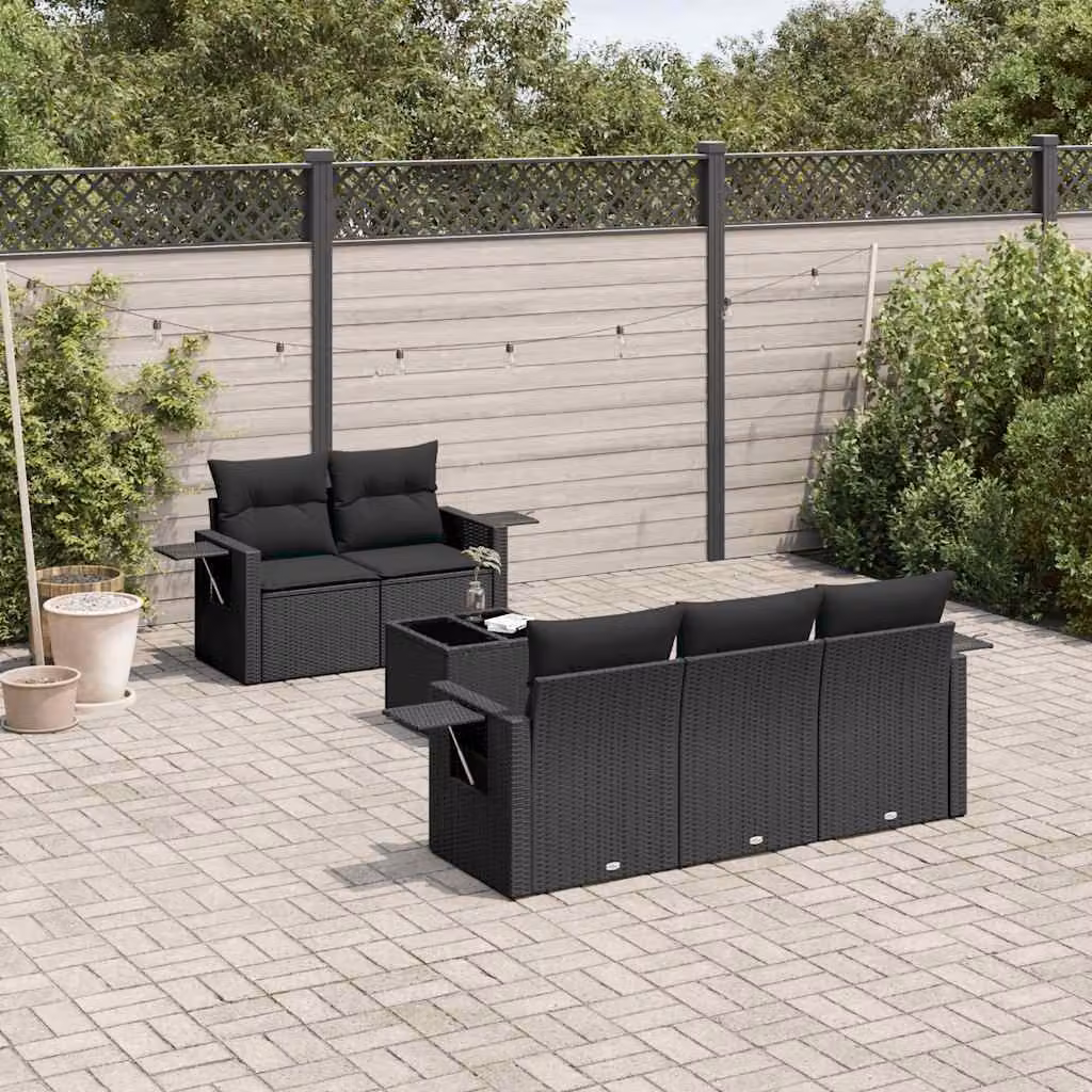 Set Divano da Giardino vidaXL 6 pz in Polyrattan Nero con Cuscini e Tavolino da Caffè – 1