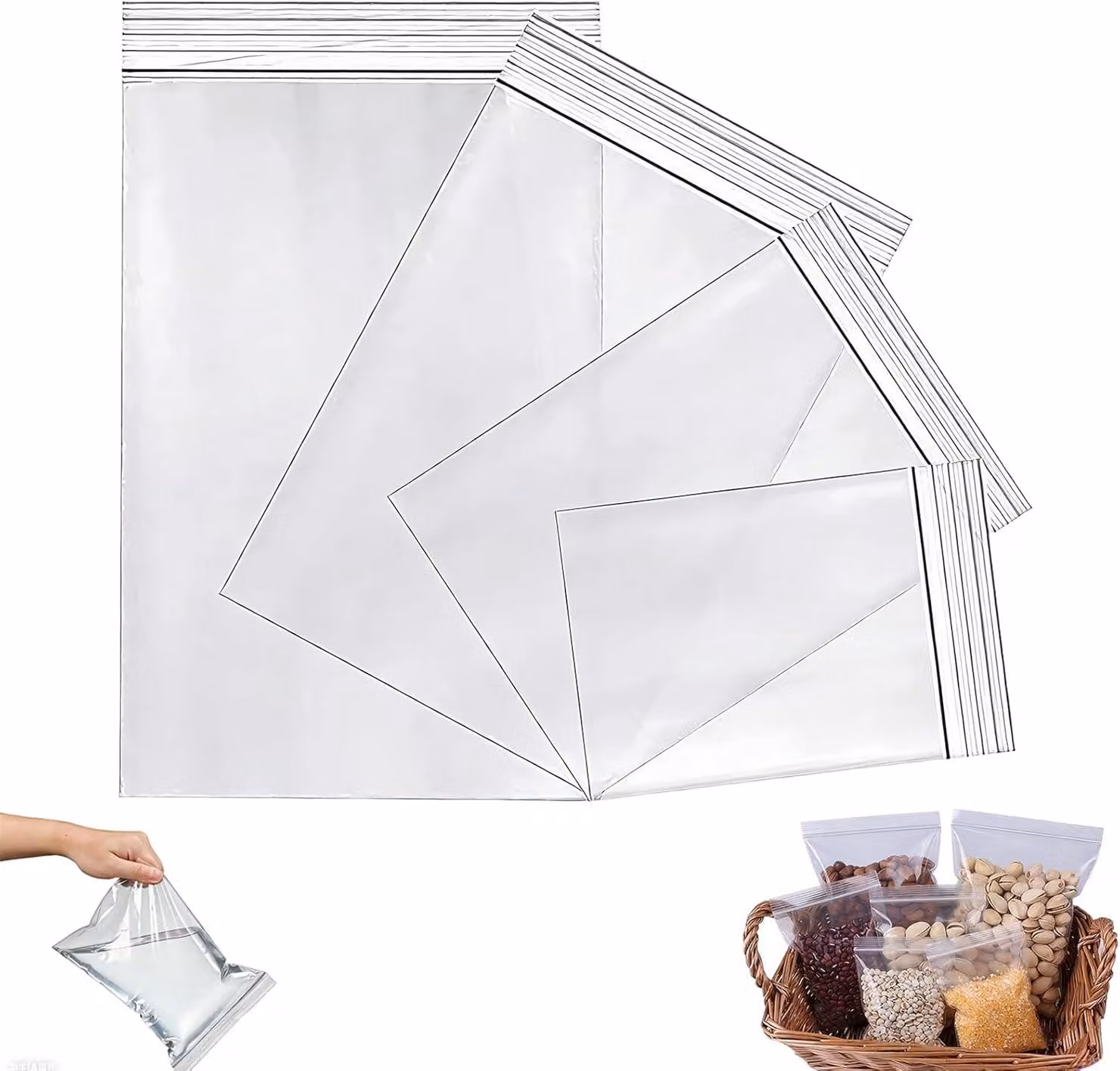 Sacchetti richiudibili Ziplock, confezione da 400 pezzi, riutilizzabili, di diverse dimensioni, ideali per la cucina e per la conservazione degli alimenti