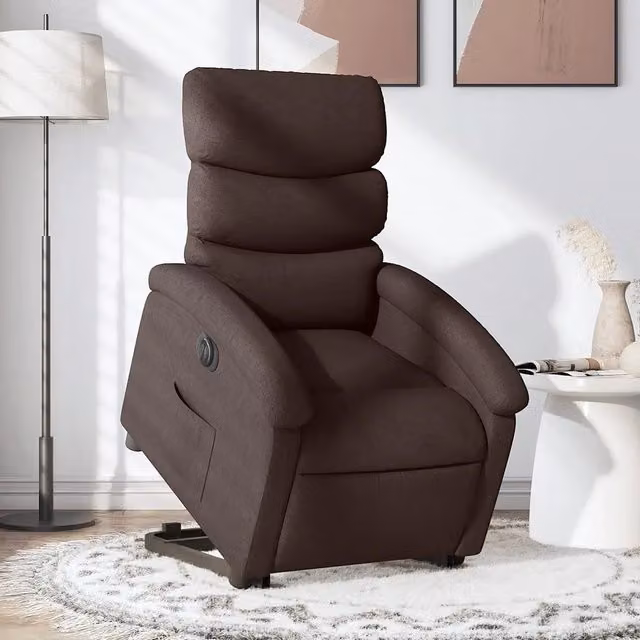 Poltrona Alzapersona Reclinante Elettrica vidaXL Marrone con Braccioli e Rivestimento in Tessuto – 1