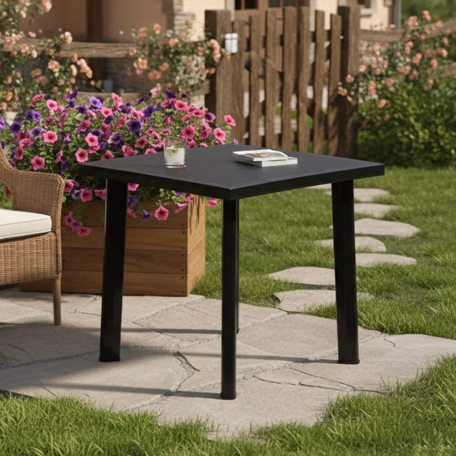 Tessner - Tavolo da Esterno, 80x75x72h cm Nero Antracite, 4 Posti Italy