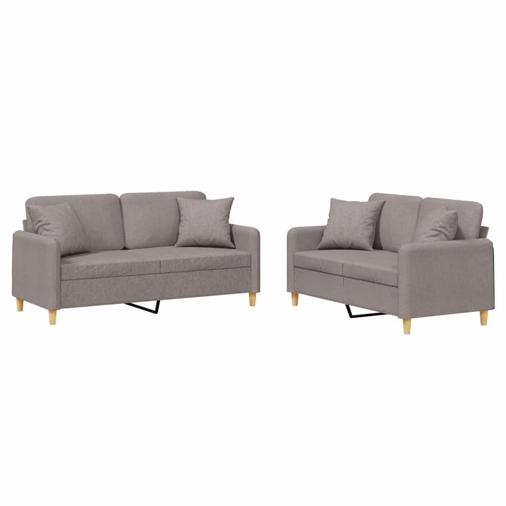 Set Divani 2 pz con Cuscini Tortora in Tessuto