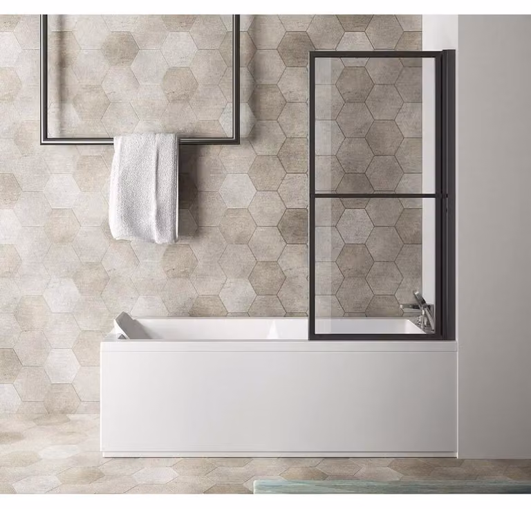 Polysan Kagera - Schermo da bagno pneumatico 710 mm, nero opaco/vetro trasparente 30336B