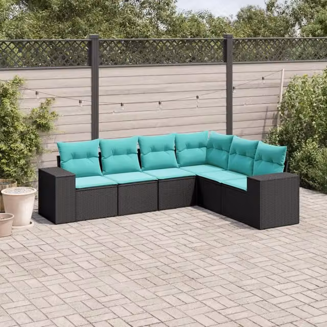 Set di Divani da Giardino a L vidaXL in Polyrattan Nero con Cuscini Inclusi
