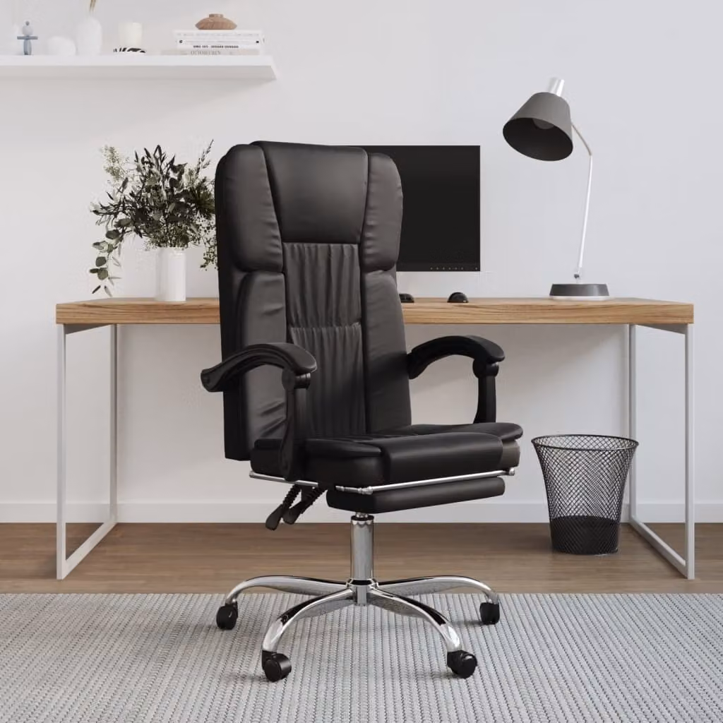 vidaXL Sedia da ufficio con funzione reclinabile in Pelle finta nera - Sedia da ufficio con funzione reclinabile - Sedie da ufficio con funzione reclinabile - Sedia da ufficio con funzione relax - Sedia da tavolo