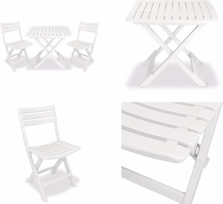 vidaXL Set Bistro 3 pezzi pieghevole in plastica bianco - Set Bistro - Set Bistro - Set Bistro - Set Bistro