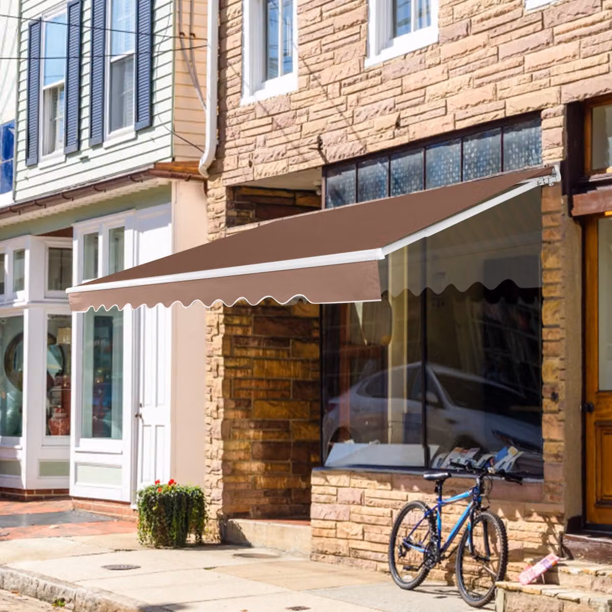 Tenda da sole retrattile Costway in alluminio e poliestere impermeabile con manovella, Marrone