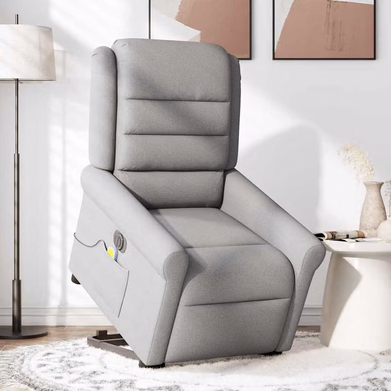vidaXL Poltrona Alzapersona Massaggi Elettrica Grigio Nuvola Tessuto