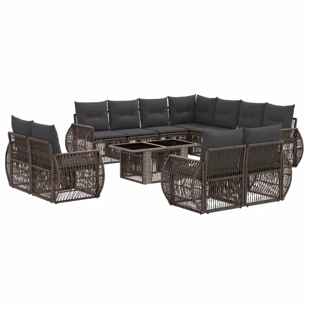 Set Divano da Giardino vidaXL 12 Pezzi a Forma di U in Polyrattan Grigio con Cuscini e Tavolino da Esterno – 2