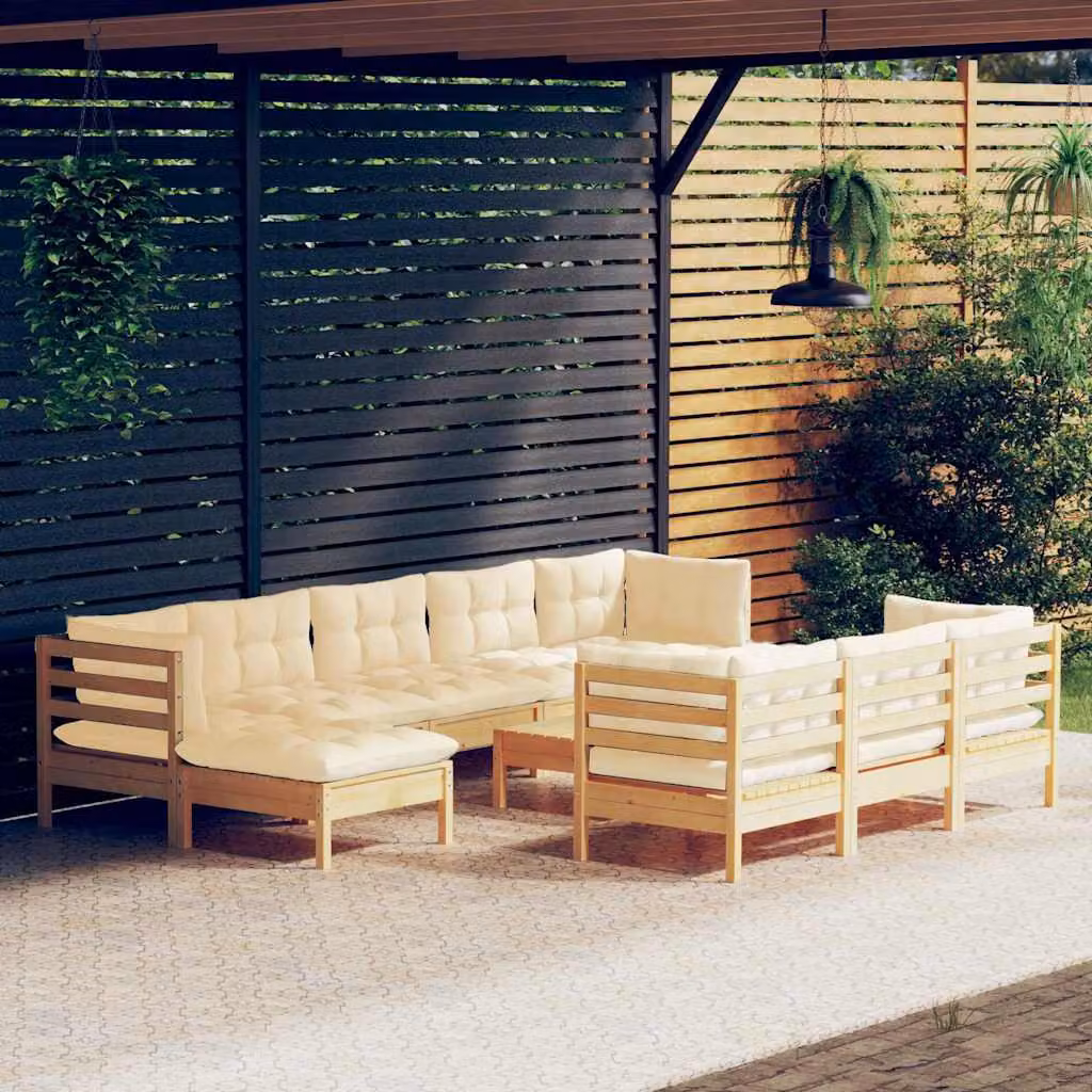 vidaXL Set Divani da Giardino 11 pz in Legno di Pino Massello con Cuscini Beige