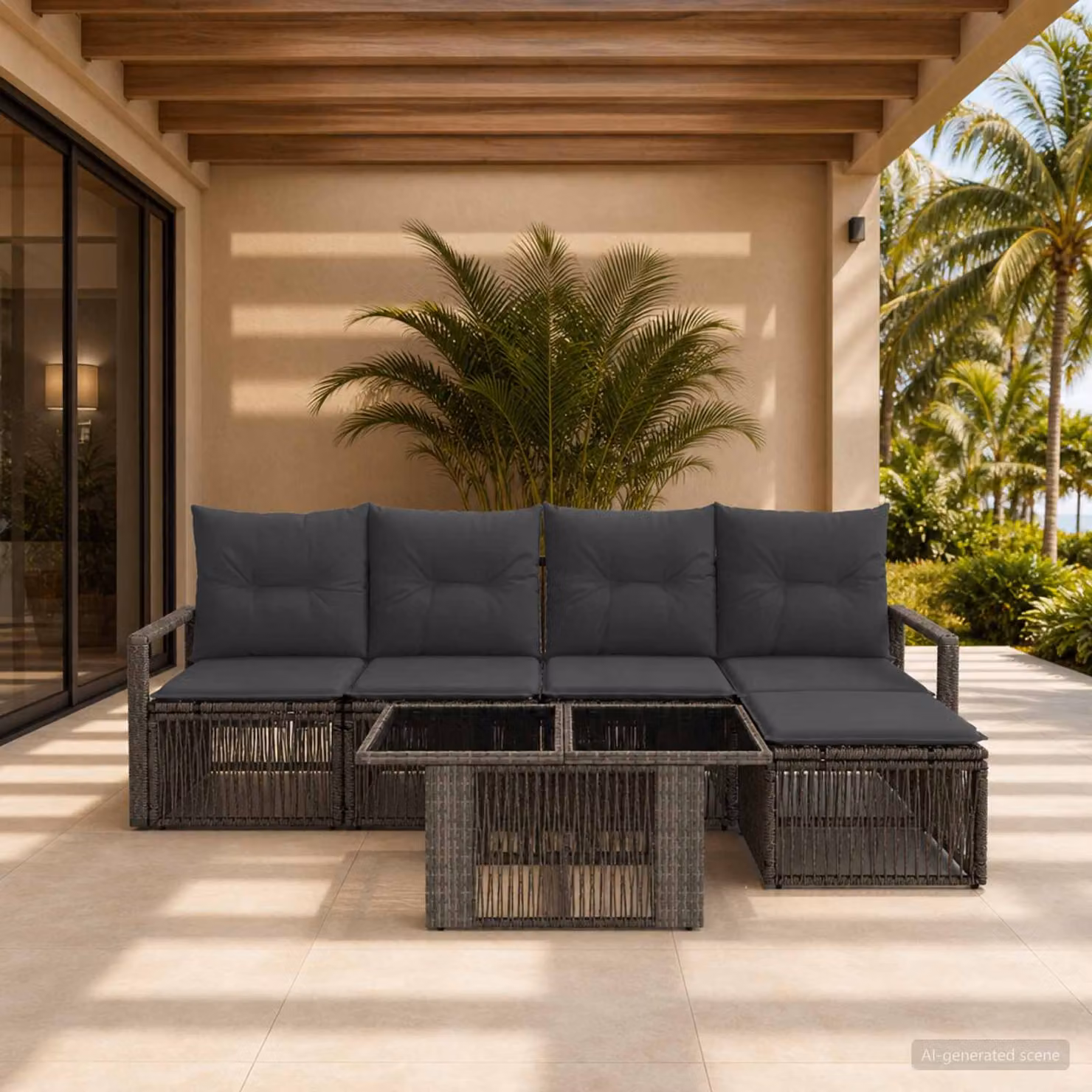 Set Divano da Giardino vidaXL 6 pz a Forma a L con Poltrona, Tavolino e Pouf, Colore Grigio e Antracite, Struttura in Metallo e Polyrattan con Cuscini Inclusi