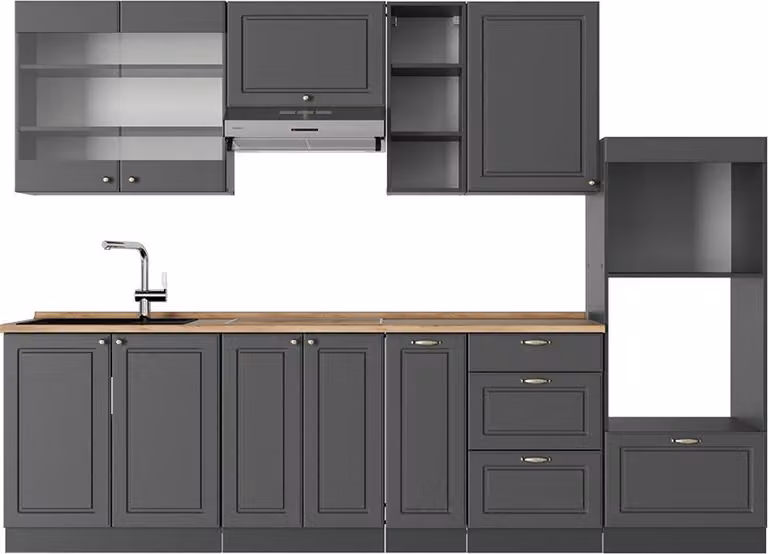 Cucina componibile Vicco Fame-Line Antracite-oro rustico 280 cm , PL Rovere, Model 57011