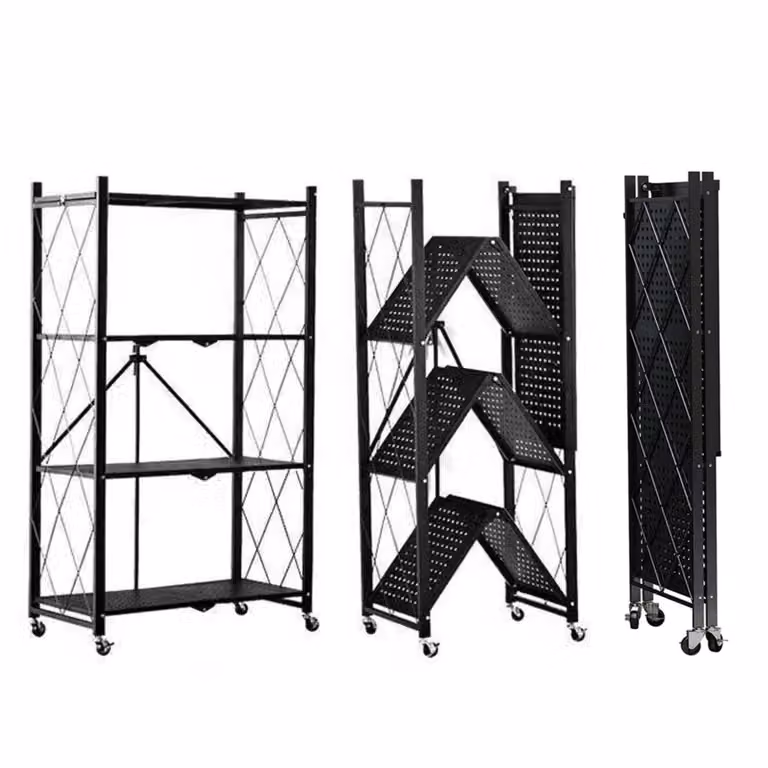 Seven Comfort: Scaffale da cucina, scaffale a colonna, scaffale per microonde, scaffale per tavolo da cucina con 4 ripiani, carrello da cucina, colore nero