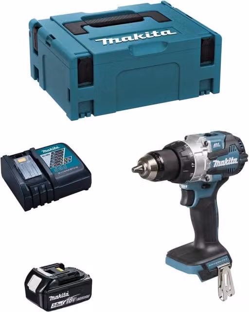 Trapano a percussione Makita DHP489RFJ1 con batteria da 3,0 Ah, caricabatterie DC18RC e sistema di contenimento MAKPAC 2