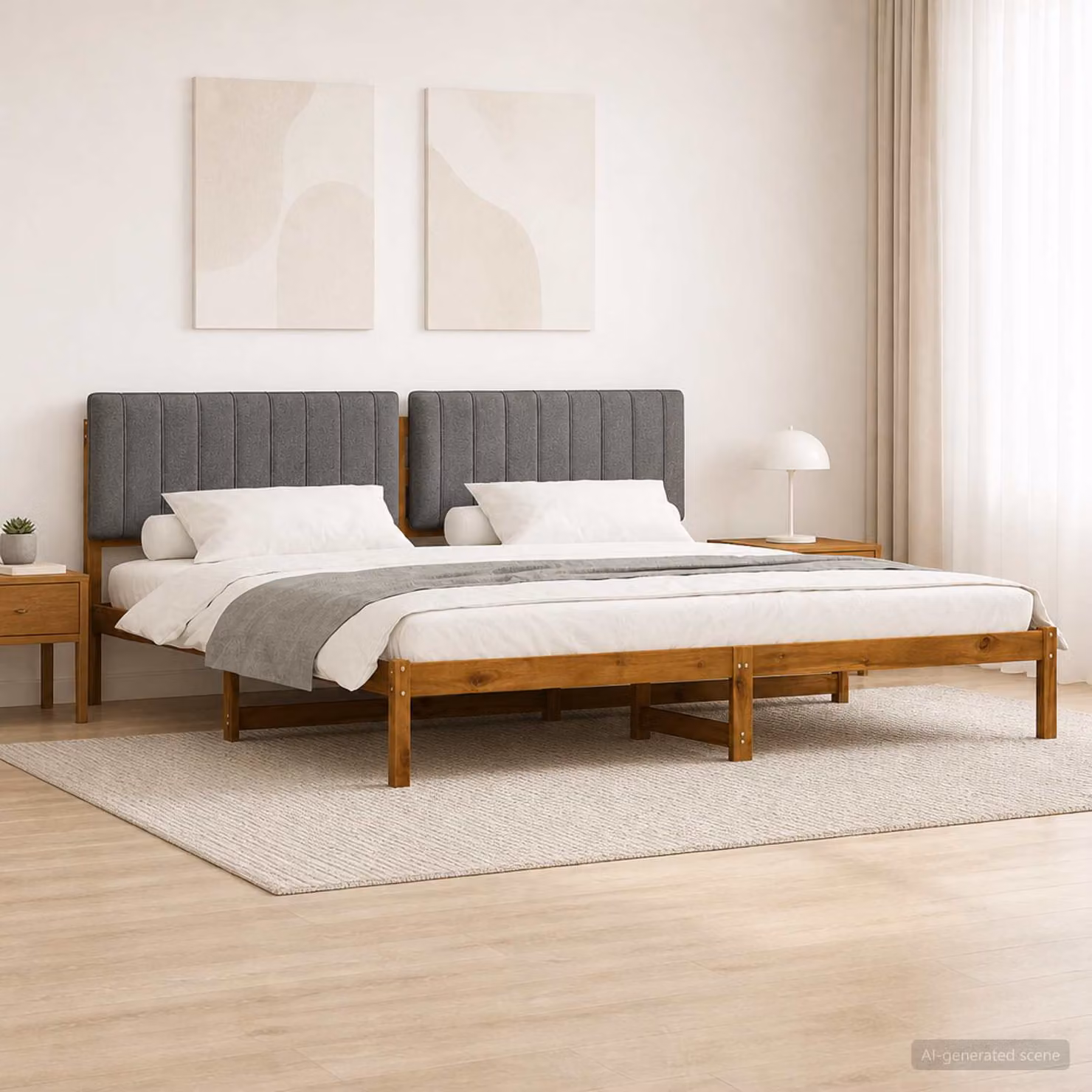vidaXL Letto con Testiera Rivestita Naturale e Grigio Chiaro