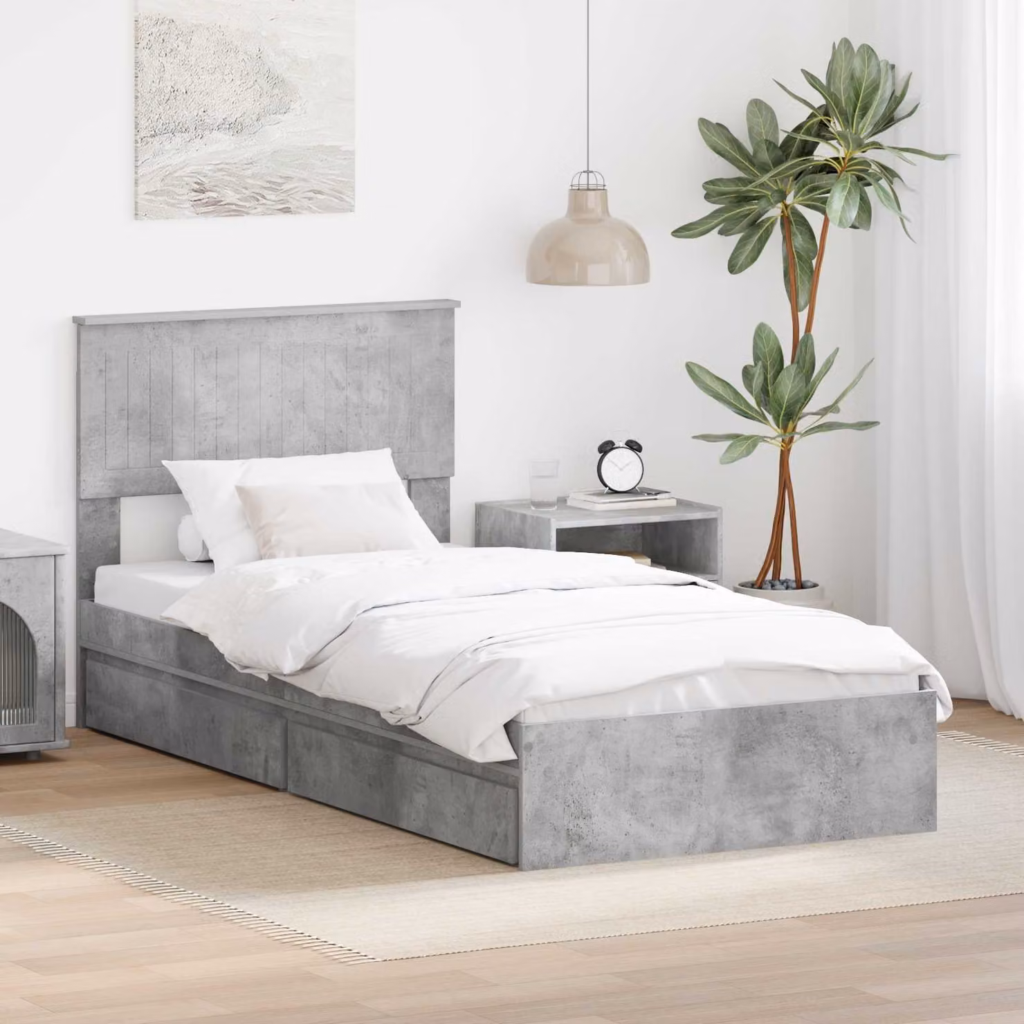 Letto con contenitore e cassetto vidaXL, Grigio cemento, 90 x 190 cm