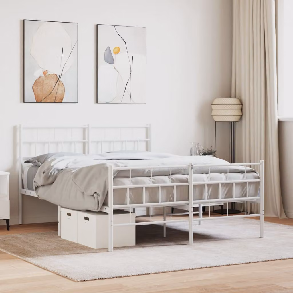 vidaXL Giroletto in metallo con testiera e pediera, Bianco, L/P/H: 160 x 200 x 90 cm