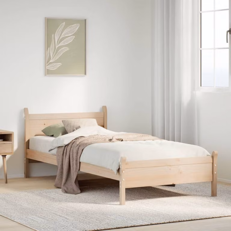 Letto singolo vidaXL in legno massello di pino rustico non trattato, L 75 x P 190 cm