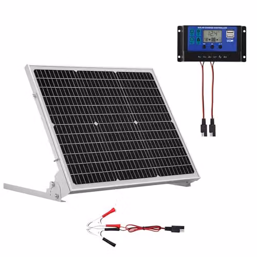 VEVOR Caricabatterie per Pannello Solare da 50 W e 12 V, Celle Monocristalline, Controllo MPPT Esterno, Staffa di Montaggio Regolabile, Impermeabile IP65, per Auto, Barche, Camper, Rimorchi