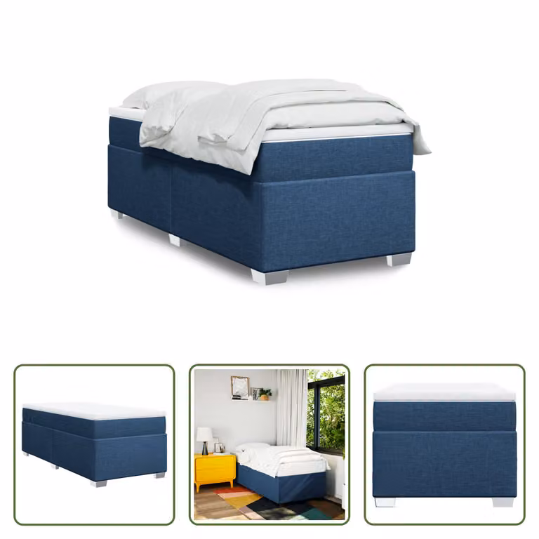The Living Store Letto a molle con materasso Blu 80x200 cm in tessuto