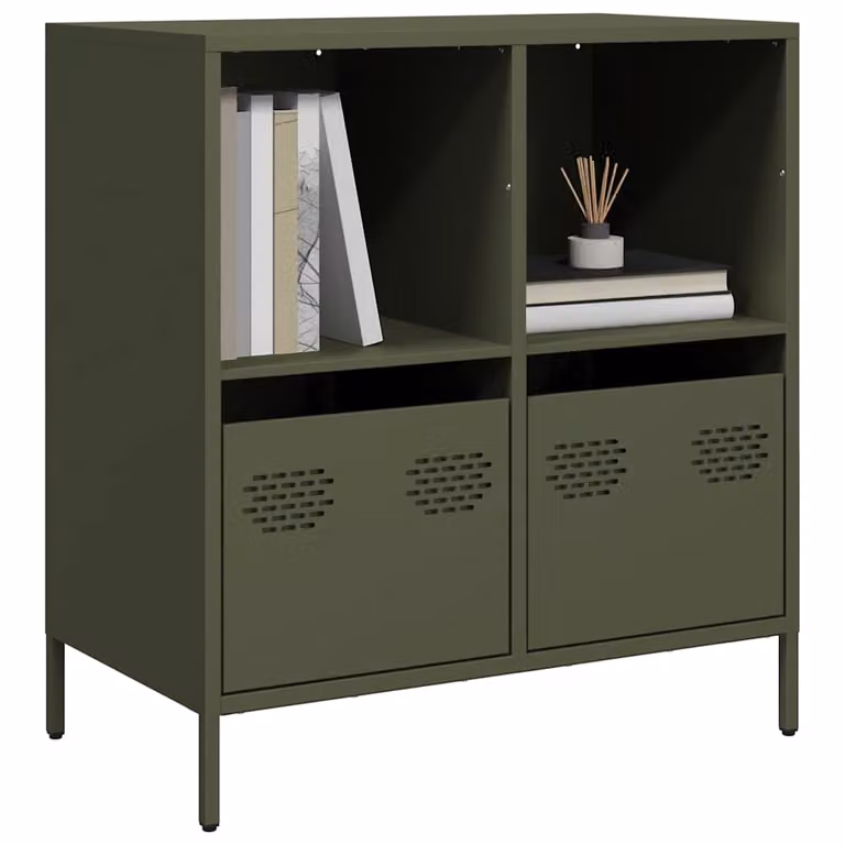 Credenza vidaXL in metallo verde opaco L: 68 cm, P: 39 cm, H: 73,5 cm