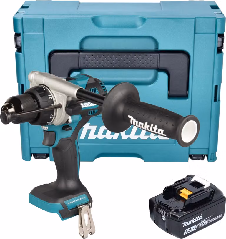 Makita DHP 492 T1J Avvitatore a percussione a batteria 18 V 141 Nm Brushless + 1x batteria 5,0 Ah + Makpac - senza caricabatteria