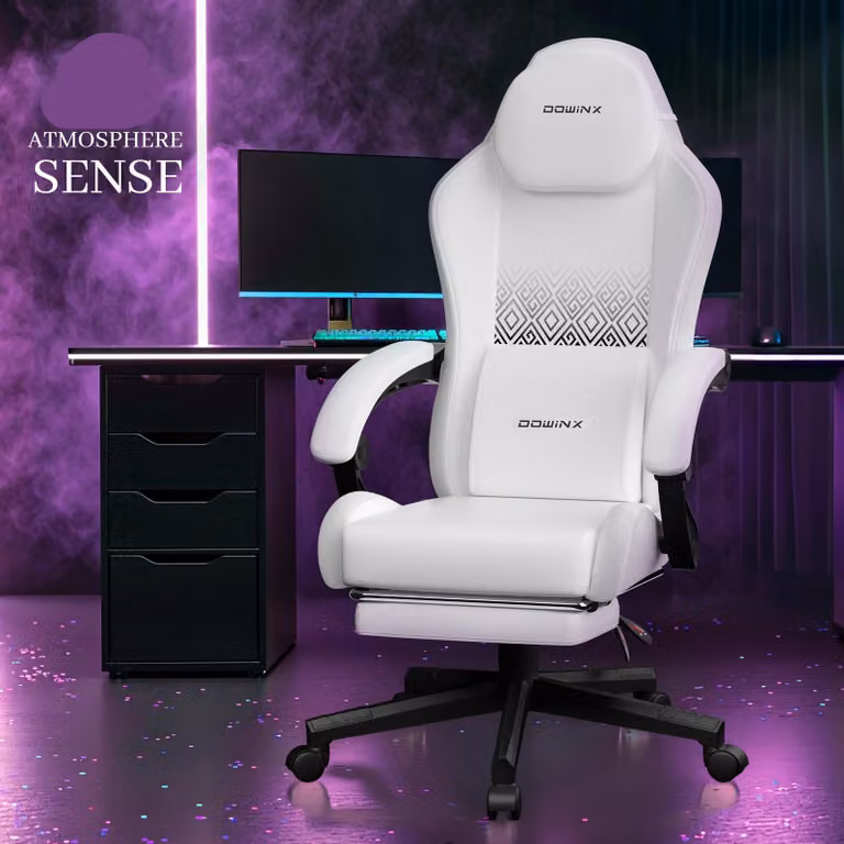 Sedia da gaming - Sedia da ufficio - Sedia per videogiochi - Sedia nera - Sedia bianca - Sedia con schienale alto e poggiapiedi