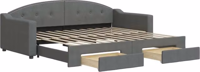 Divano letto singolo estraibile con cassetti in tessuto grigio scuro 90x200 cm