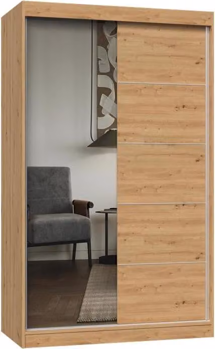 Armadio con ante scorrevoli IGA – Traditional & Artisan Oak, 1 specchio | Colore: rovere