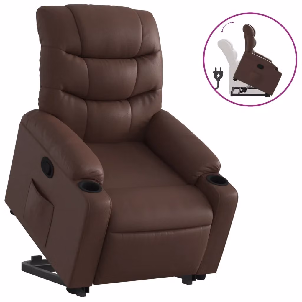 vidaXL Poltrona Alzapersona Reclinabile Marrone in Similpelle con Assistenza Elettrica per Senior – 2