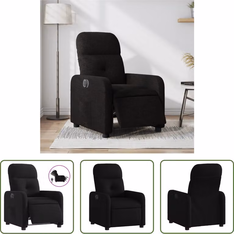 The Living Store Recliner elettrico in tessuto nero