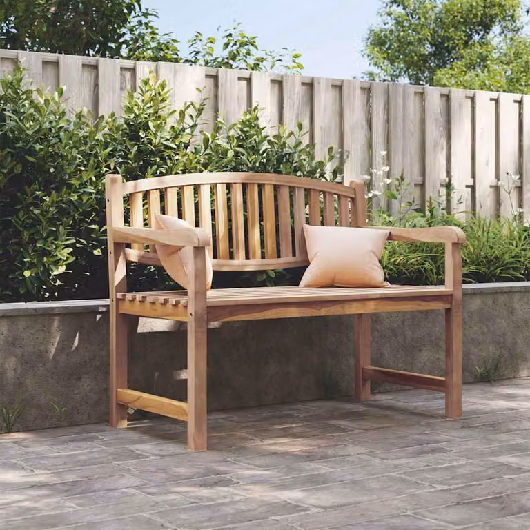 vidaXL Panca da Giardino in Legno di Teak Marrone con Braccioli L: 114 cm, P: 59 cm, H: 87 cm