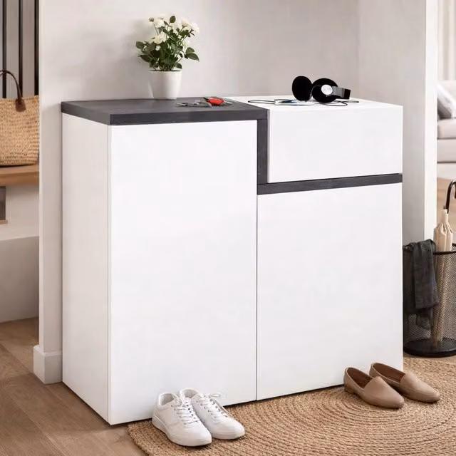 Scarpiera Moderna DMORA con Ante a Ribalta, Disponibile in Bianco o Grigio Lucido, L 80 cm x P 40 cm x H 80 cm