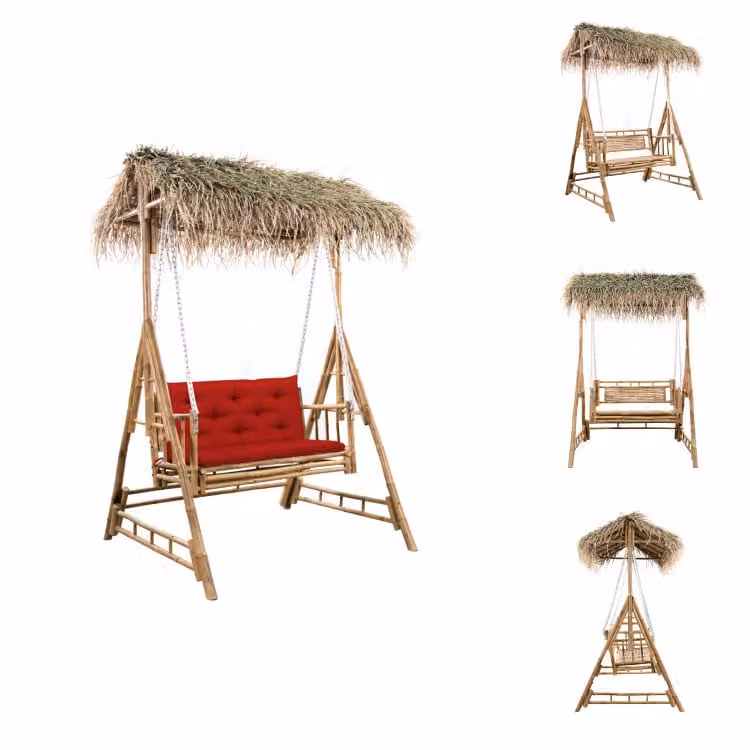 vidaXL Altalena Hollywood con foglie di palma e cuscini 202 cm in bambù - Altalene Hollywood