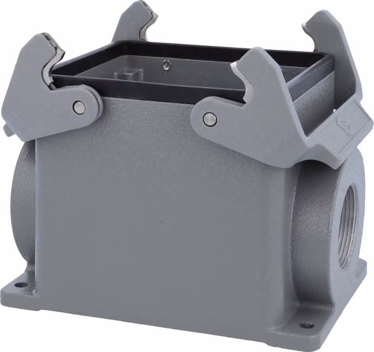 HARTING Han 32B Alloggiamento base alto, 2xM32 uscita cavo laterale, con 2 staffe trasversali Vite M32 Area di serraggio