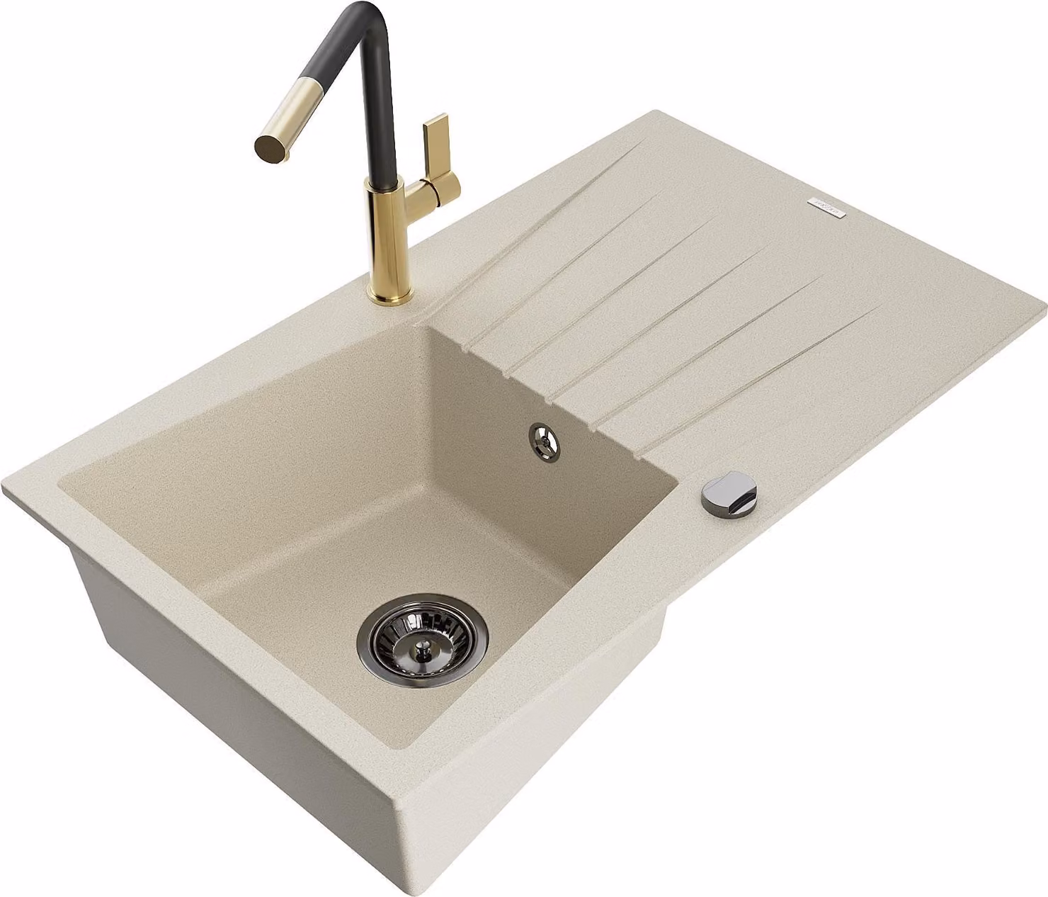 Mexen Cesar lavello in granito a 1 vasca con scolapiatti e rubinetto da cucina Flora, beige - 6514-69-670401-57-B
